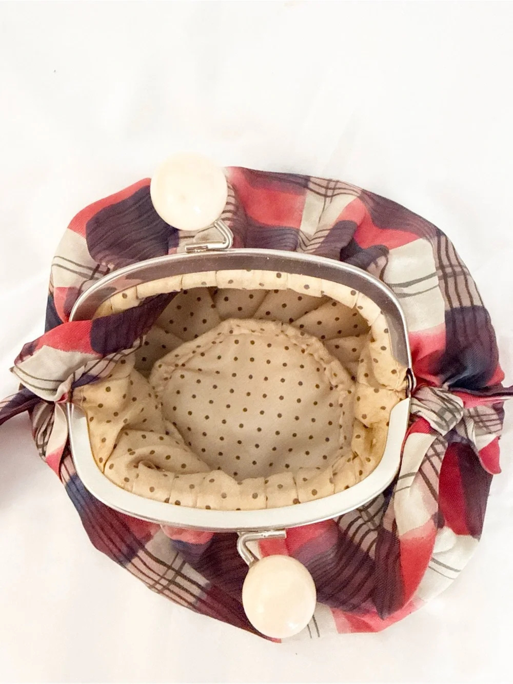 Anthropologie Plaid Kiss-Lock Satchel in Red, Navy, and Cream